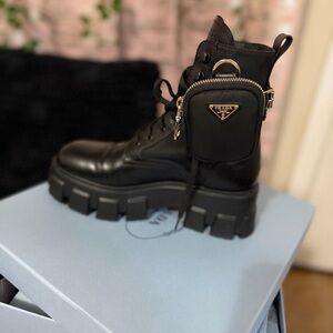 Prada Black Combat Boots with Pouch